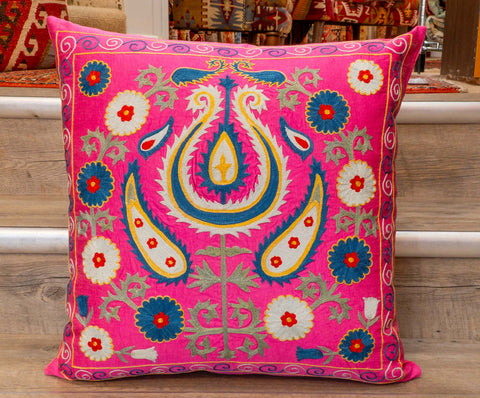 Handmade Uzbek Suzani Silk Cushion - 307746-AY