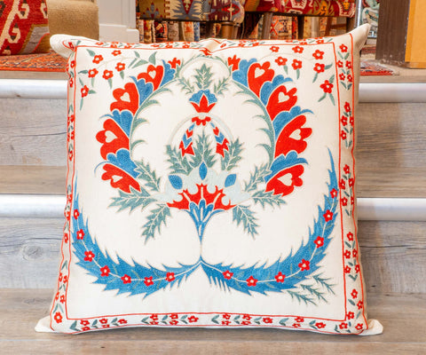 Handmade Uzbek Suzani Silk Cushion - 307746-BI
