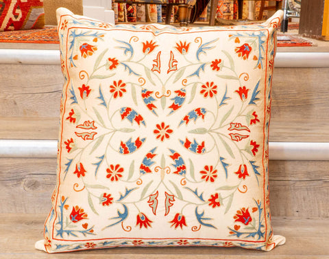 Handmade Uzbek Suzani Silk Cushion - 307746BW