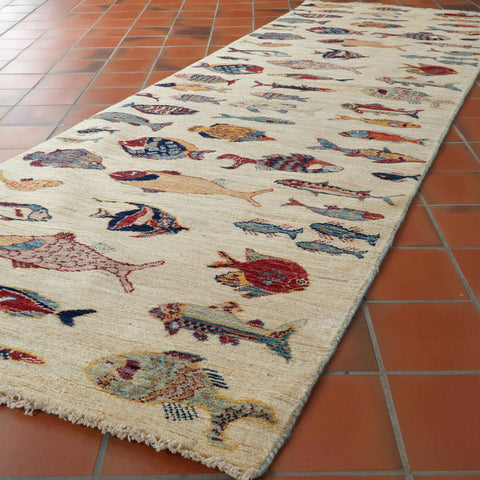 Handmade Afghan Fish runner - 308459