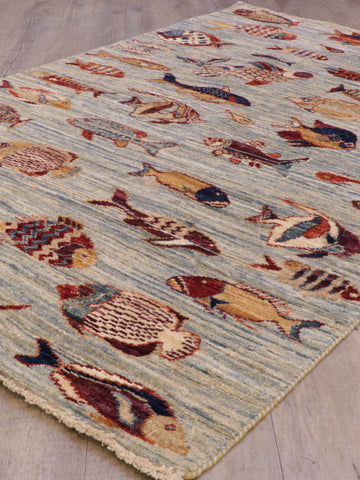 Handmade Afghan Fish rug - 308462