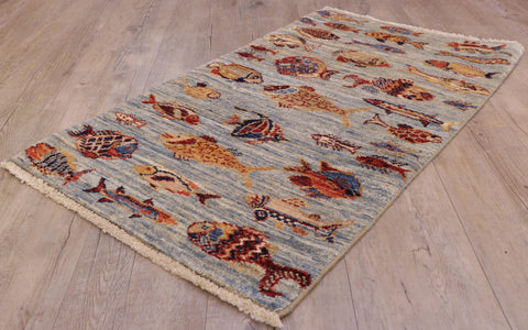 Handmade Afghan Fish rug - 308466