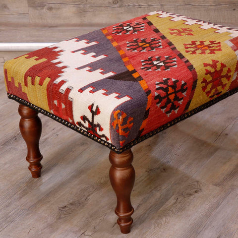 Medium handmade Turkish kilim covered stool - 308595