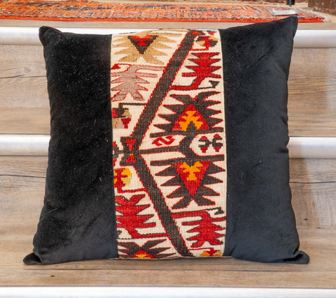 Medium contemporary classic Turkish kilim & velvet cushion - 309092-G