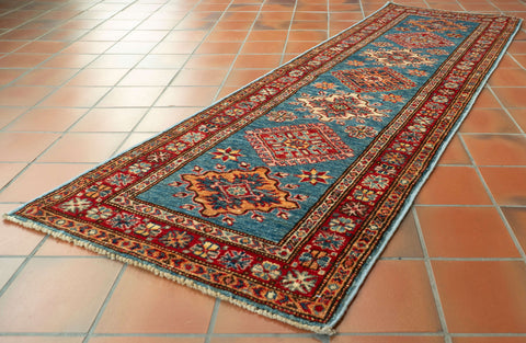 Handmade fine Afghan Kazak short runner - 309249