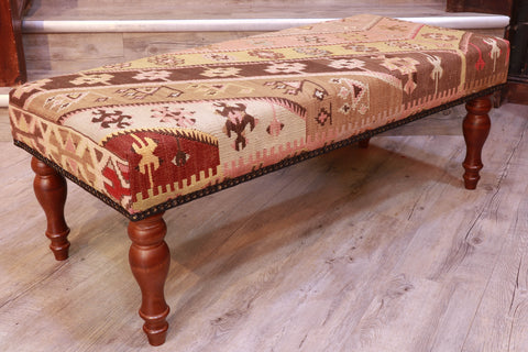 Turkish kilim covered bench stool - 309326