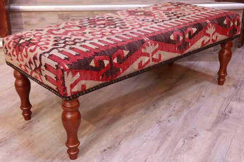 Turkish kilim covered bench stool - 309327