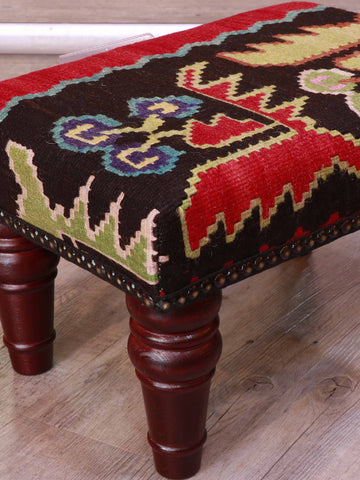 Small handmade Karabag kilim stool - 309332