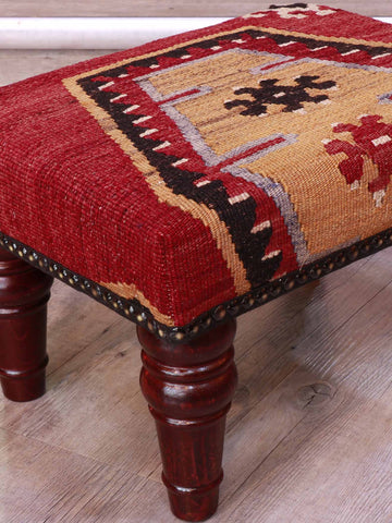 Small handmade Turkish kilim stool - 309401