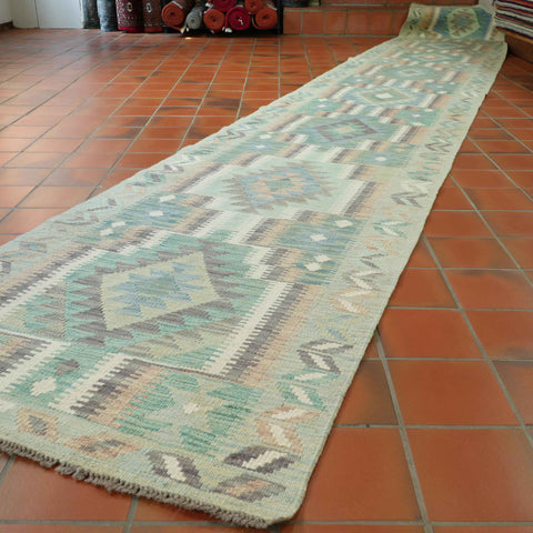 Handmade Afghan Kilim extra long runner - 309423