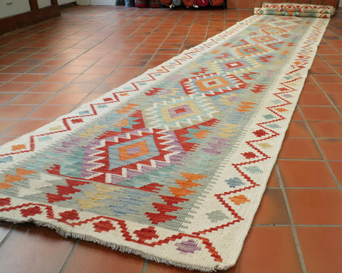 Handmade Afghan Kilim extra long runner - 309425