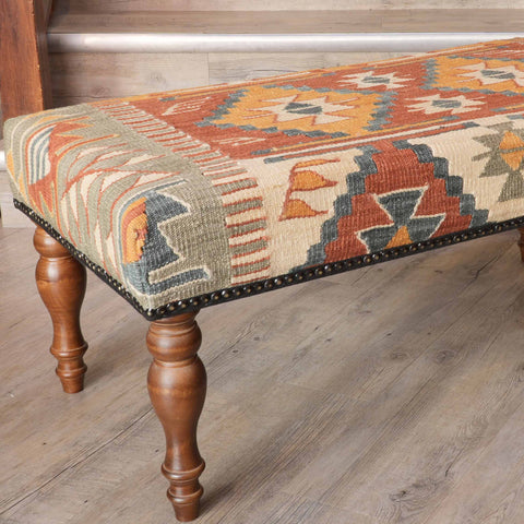 Large Turkish kilim covered stool - 309522