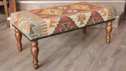 Large Turkish kilim covered stool - 309522