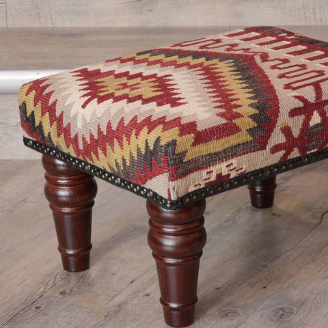 Small handmade Turkish kilim stool - 309525