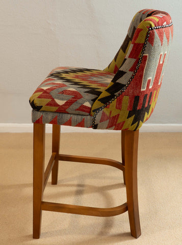 Turkish kilim covered Counter height stool - 309773-A