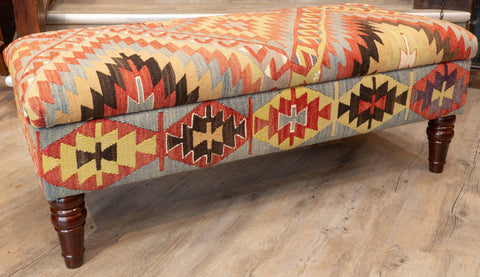Turkish Kilim covered ottoman - 309828B