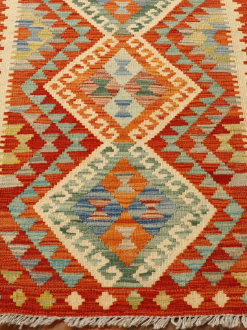 Handmade Afghan Kilim short runner - 307414