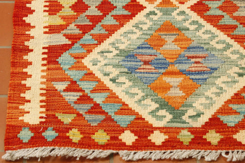 Handmade Afghan Kilim short runner - 307414