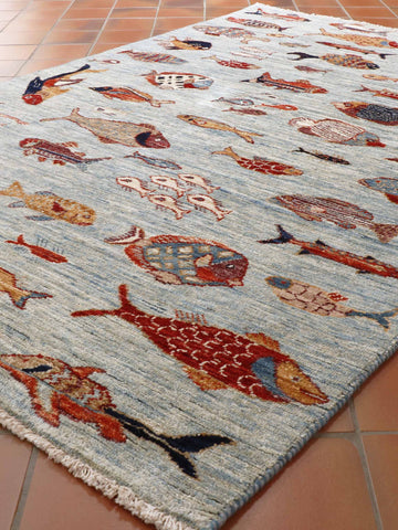 Handmade Afghan Fish rug - 308455